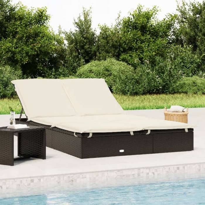 (Noir)Fauteuil long de soleil - Chaise longue à 2 places - avec coussins noir résine tressée - 201x110x20/23/36/50/62 cm dts428583