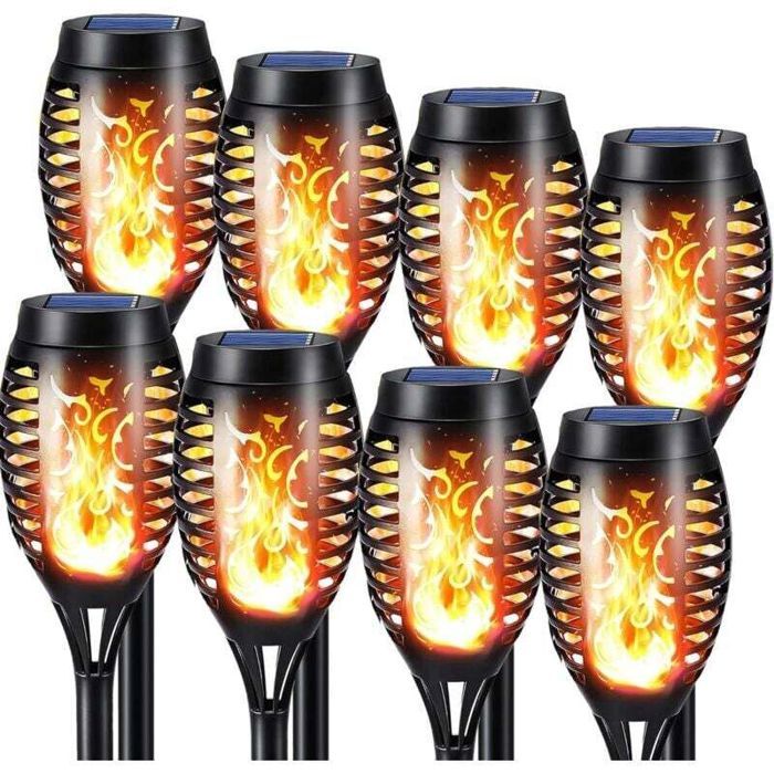 Lumières Flamme Solaire Exterieure - 8 Pack Etanche Lampe Torche Solaire Lampe Solaire Flamme Vacillante pour Décor Jardin Patio