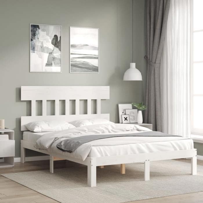 Cadre de lit - Maison Exclusive - 120 x 190 cm (2 places) - Pin massif - Tête de lit & sommier à lattes