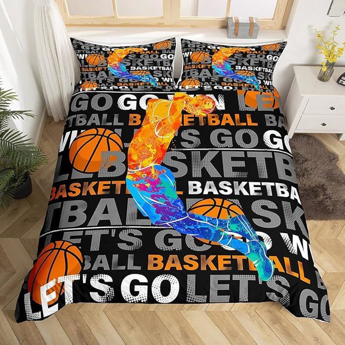 Housse de couette basket-ball 140x200 parure de lit ball game pour garçons et adolescents style moderne (Sport PARURE DE COUETTE