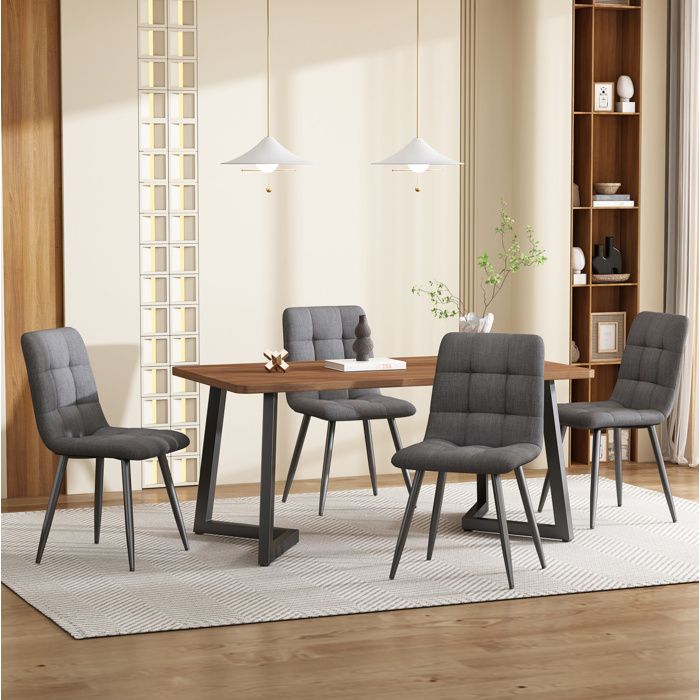 Ensemble de table à manger 4 personnes 1 table et 4 chaises 117x68 cm MDF noyer et lin gris foncé