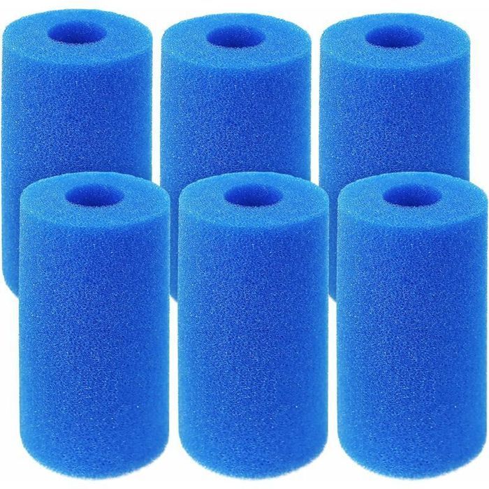 Lot 6 filtres mousse piscine type B 10x4x20cm bleus