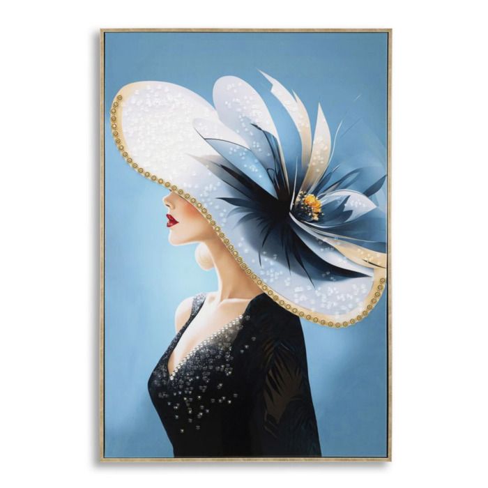 Tableau sur toile Dori B dame avec chapeau fleuri 62x92 cm - Réf. VK8681847473404