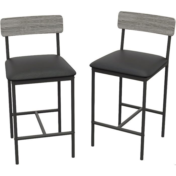 Lot de 2 tabourets de barChaise de comptoirtabouret haut ergonomiques rembourrés à hauteurdossier et repose-piedsgris