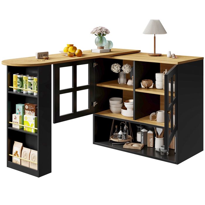 Armoire rotative 360° noire avec 5 niveaux de rangement et snackregal idéale pour salon chambre salle à manger