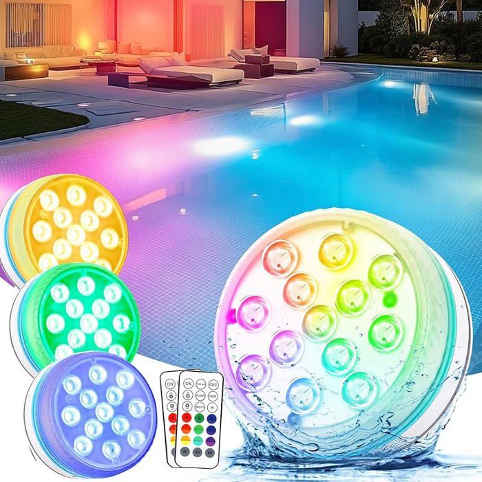 Lumiere Piscine LED Submersible avec Télécommande Écirage Etanche Lampes IP68 Étanche Lumières Sous marines Pour