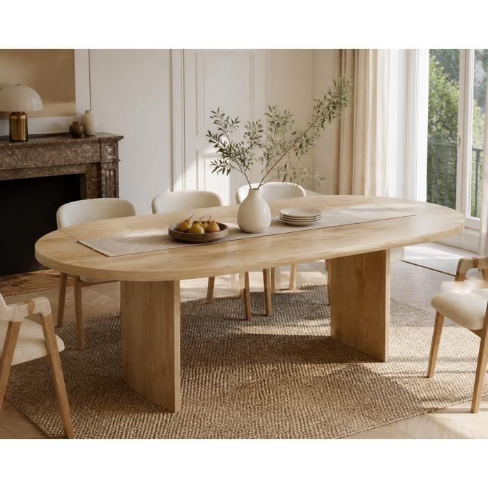 Table à manger 200x90 cm 6-8 personnes plateau épaissi coins arrondis effet chêne style simple