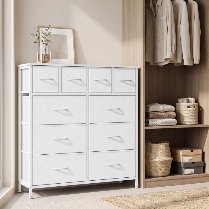 Commode avec 10 Tiroirs en Tissu pour Chambre 98 7 x 30 x 96 2 cm Blanc Commode avec 10 Tiroirs en Tissu pour Chambre 98 7 x 30 x 96 2 cm Blanc