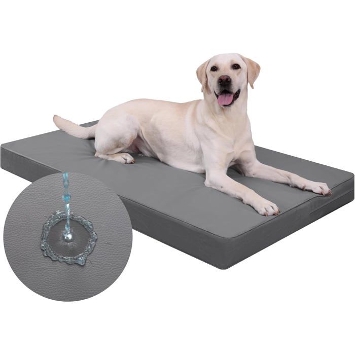 Panier chien cuir synthétique PU - matelas chien 104 x 68 x 8 cm mousse haute densité 25D 8 cm - lavable gris foncé
