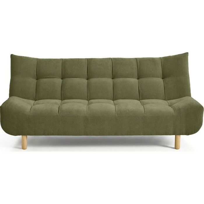 Canapé capitonné convertible 3 places en tissu chenille vert olive - Bumpy