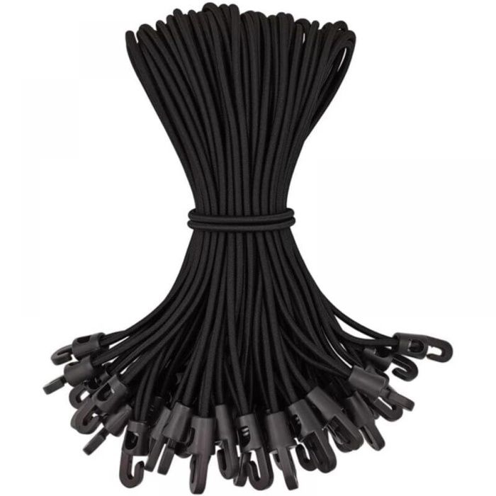 Lot de 50 tendeurs élastiques 25 cm – Crochets en plastique de qualité – Résistance aux intempéries – Pour bâches et camping