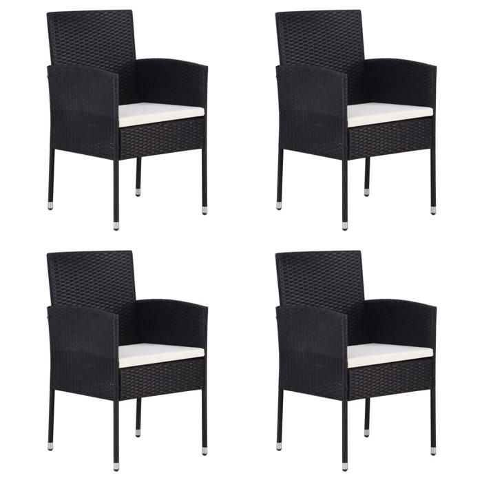 Chaises/Fauteuils de jardin Antirouille coussins blanc crème (lot de 4)s noir résine tressée - Meuble dExtérieur LL1249