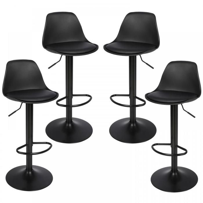 MIPAN.Lot De 4 Tabourets De Bar Design Moderne Réglables En Hauteur 55-75 Cm-Pivotants À 360° Noire-Pour Cuisine Et Comptoir