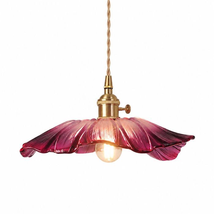 Suspension vintage fleur – Verre violet et laiton – Hauteur réglable 1 5 m – E27 – Pour cuisine salon chambre – Diamètre 28 cm