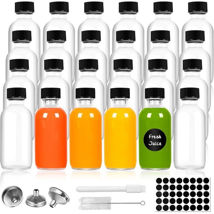 Mini bouteilles verre avec couvercles 24 bouteilles à shot pour remplir 60 ml petites en verre pour huiles essentielles shot