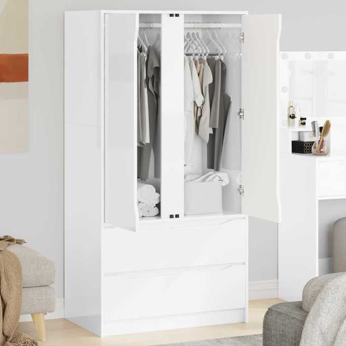 CHIC Armoire Blanc Brillant 79 5 x 49 x 156 cm en Bois d’ingénierie avec 2 portes et 2 tiroirs &rpl38i