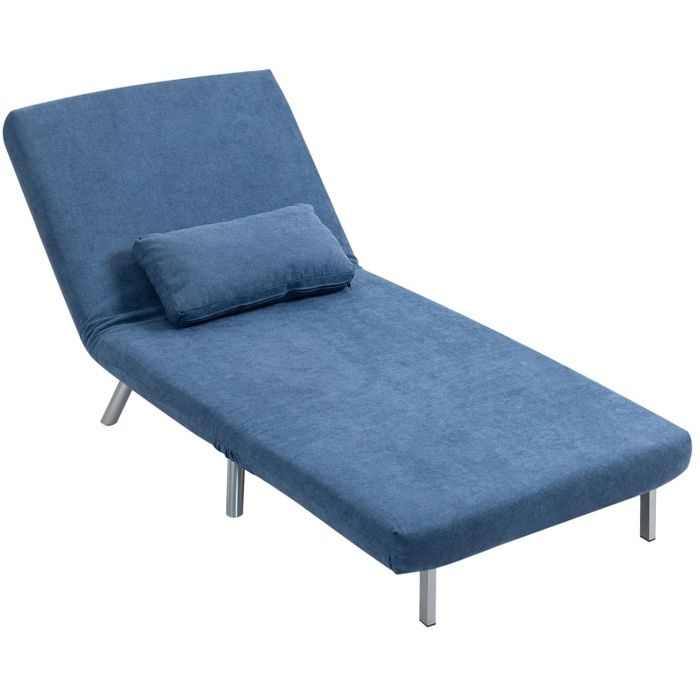 Fauteuil convertible bleu 80 x 75 x 83 cm clic-clac lit 190 cm tissu métal coussin 120 kg