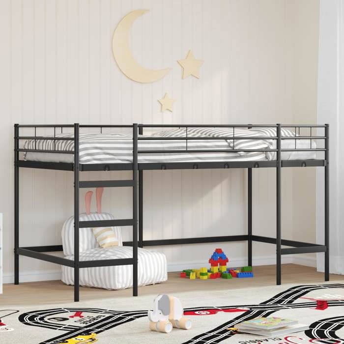 Petit lit simple - Lit mezzanine pour enfants - KONG - 1 personne - Uni Noir 90 x 200 cm Acier@28845@