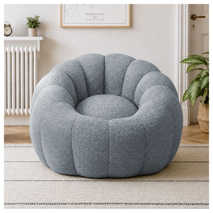 Zitty fauteuil pouf géant gris canapé paresseux citrouille ergonomique 112x105x74cm tissu polyester doux