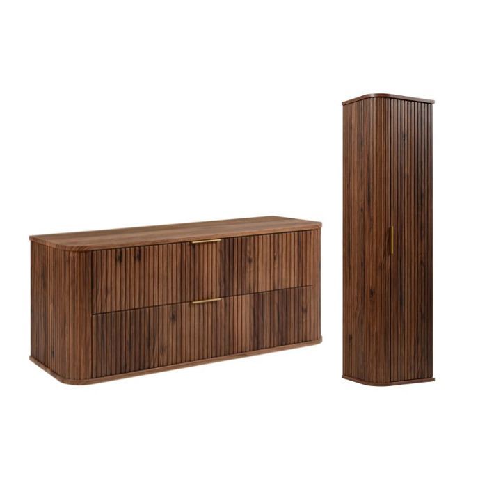 Ensemble meuble de salle de bain - 3XE LIVING - Ensemble plan et colonne - Noyer - 120 4 x 41 5 x 51 7 cm