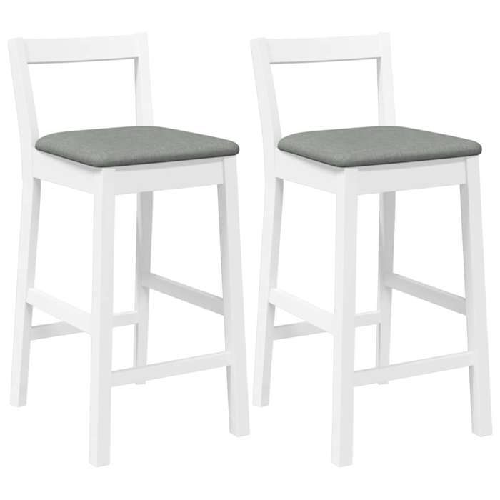 Meuble - Chaise de bar - Blanc - Tabourets de bar avec coussins (2 pc) en bois massif blanc et caoutchouc_36917