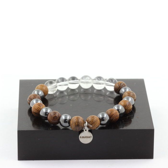 Bracelet Perles Hématite Et Lave 8mm - Fabriqué En France - Neuf Avec étiquettes