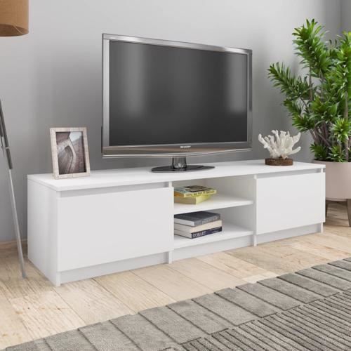 meuble tv en mdf pour salon moderne 140x40x35,5 cm blanc