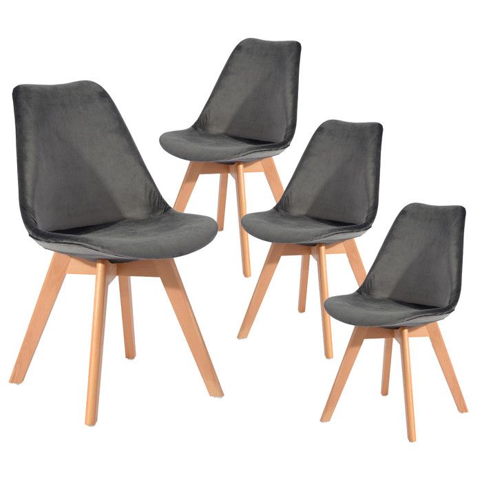 Fulvio  Lot de 4 Chaises Velours Grises  Cdiscount Maison