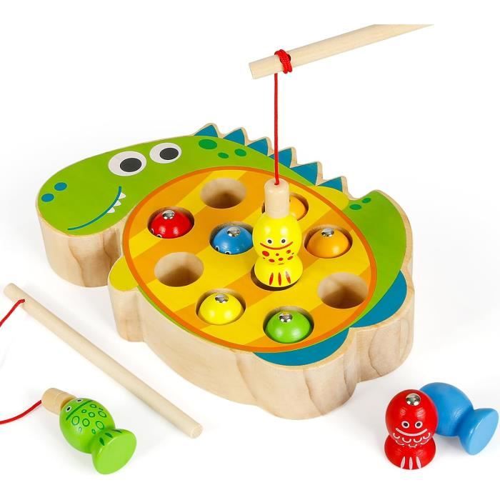 Jouet en Bois - Montessori - Jeu de Pêche - 12 Blocs Animaux - 5 Jouet en Bois - Montessori - Jeu de Pêche - 12 Blocs Animaux - 5