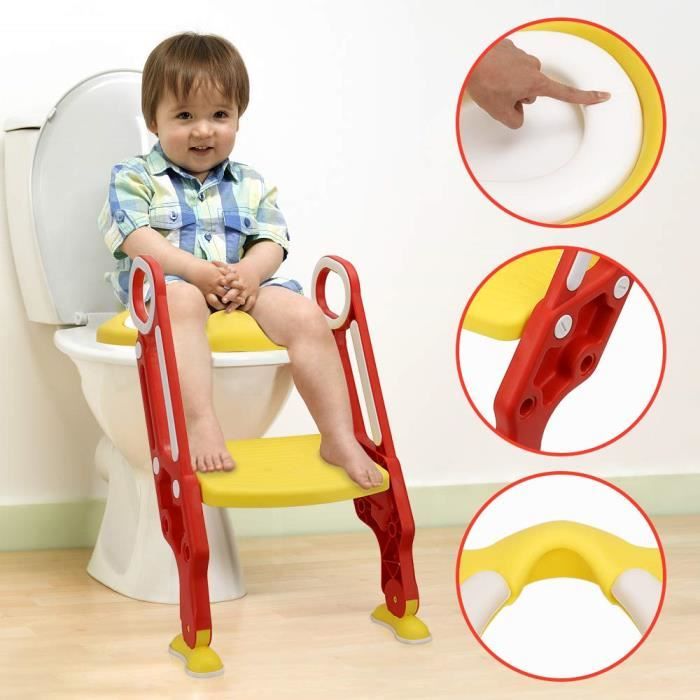 reducteur toilette enfant Siège de Toilette Enfant Reducteur de Toilette Pliable et Réglable Escalier Toilette Enfant avec Échelle Marche Réducteur de WC pour enfants 1-7 ans poudre + blanc 