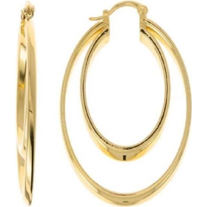 Boucles D'oreilles Créoles Double Anneaux Plaqué Or 18 Carats - Bijoux Neufs Avec étiquettes