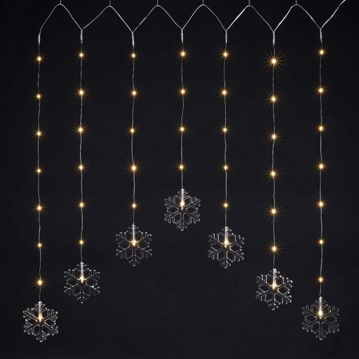 Guirlande Lumineuse Flocons De Neige 6m 40 LED - À Piles, Télécommande, 8 Modes, étanche IP44, Noël/décoration