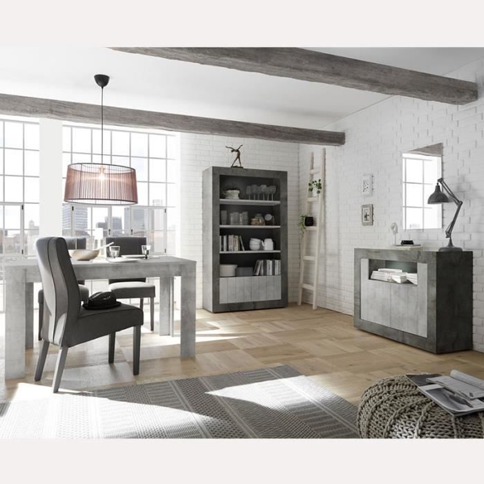 Ensemble salle à manger gris moderne effet béton URBAN 8 Gris L 185 x P