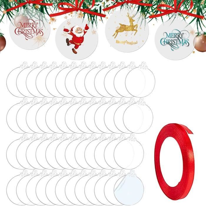 50 pcs Boules de Noël Rondes Feuille Acrylique Transparent avec Ruban,  Boules Plates pour travaux manuels, Noël disques Acrylique - Cdiscount  Maison
