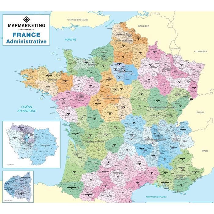 Carte administrative française Carte murale politique stratifiée de France  31 - Cdiscount Beaux-Arts et Loisirs créatifs