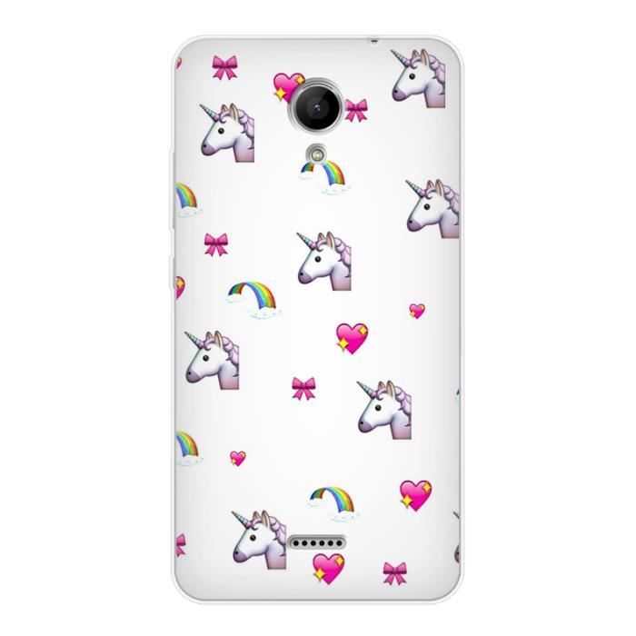 Coque Wiko Freddy Licorne Cute Arc En Ciel Noeud Coeur Love Emoji Cdiscount Telephonie
