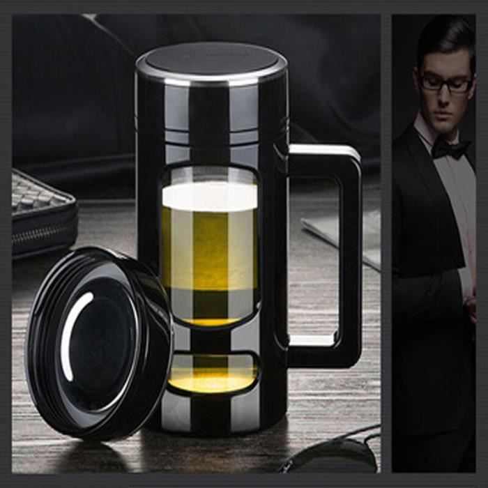 bouteille isotherme,verre isolé avec poignée,tasse de bureau avec filtre,tasse à thé double couche avec couvercle- black -401-500ml