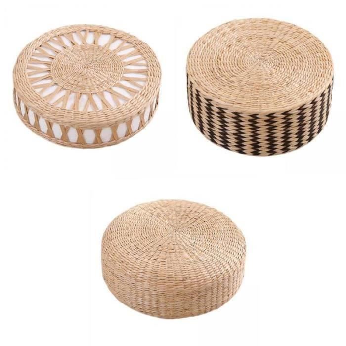 Coussin Tatami Tissé Naturel - Siège Méditation Yoga - Remplissage Soie - Pour Maison Et Bureau