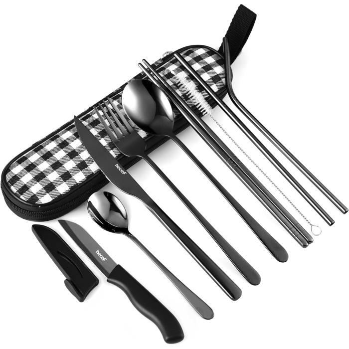 Milisten 4 Ensembles Couverts Acier Inoxydable Pliables pour Camping Couteaux Cuillères Rangement