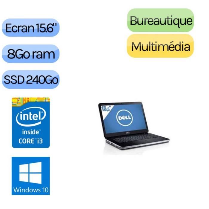 Dell Vostro 2520 - Windows 10 - i3 8GB 240GB SSD - 15.6 - Webcam - Ordinateur Portable - Dell
