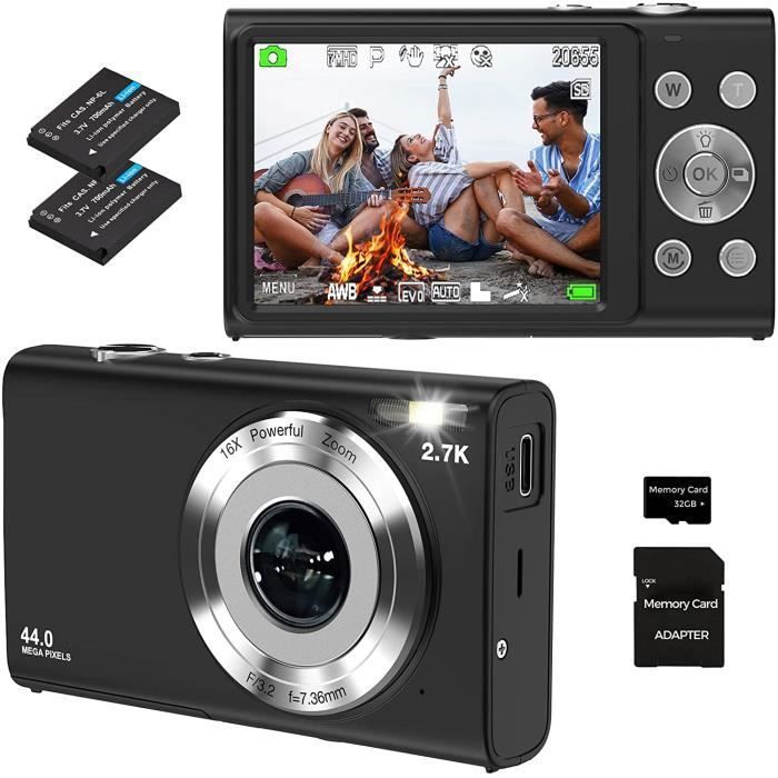 Appareil photo numérique compact 44 MP - Noir - Zoom optique 16x - Fonction pause et vidéo HD 1080p