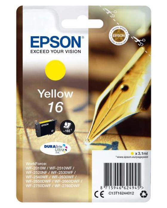Cartouche dencre EPSON 16 Jaune – Technologie dimpression Jet dencre – Rendement jusquà 165 pages