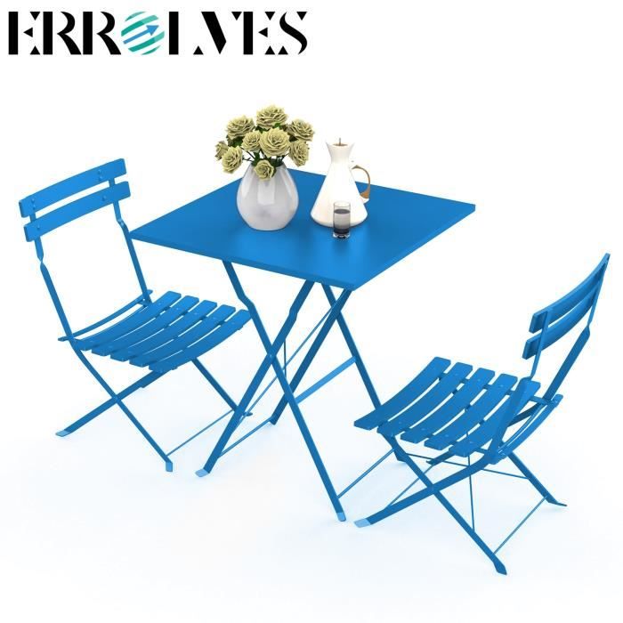 Ensemble table et chaises de jardin pliables - ERROLVES - Bleu - Contemporain - 2 personnes