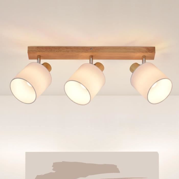 Homefire 3xE14 Spot plafonnier moderne - Tissu et métal - Bois - 25 x 25 x 16 cm - Orientable 350° MAX.25W