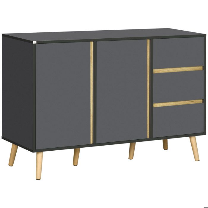 Buffet bas - HOMCOM - meuble rangement sur pieds style scandinave 2 portes 3 tiroirs - bois - 120x40x80cm - gris anthracite