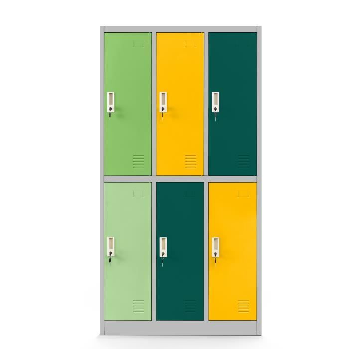 Armoire vestiaire 3B2AS Armoire Métallique Casier 6 compartiments en tôle dacier thermolaquée 150 cm x 90 cm x 45 cm
