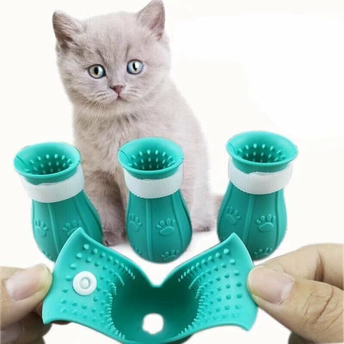 Meilleurs prix pour 4 Bottes Anti-Rayures pour Griffes de Chat, Protection en Silicone Réglable pour Bain à Domicile (Bleu)