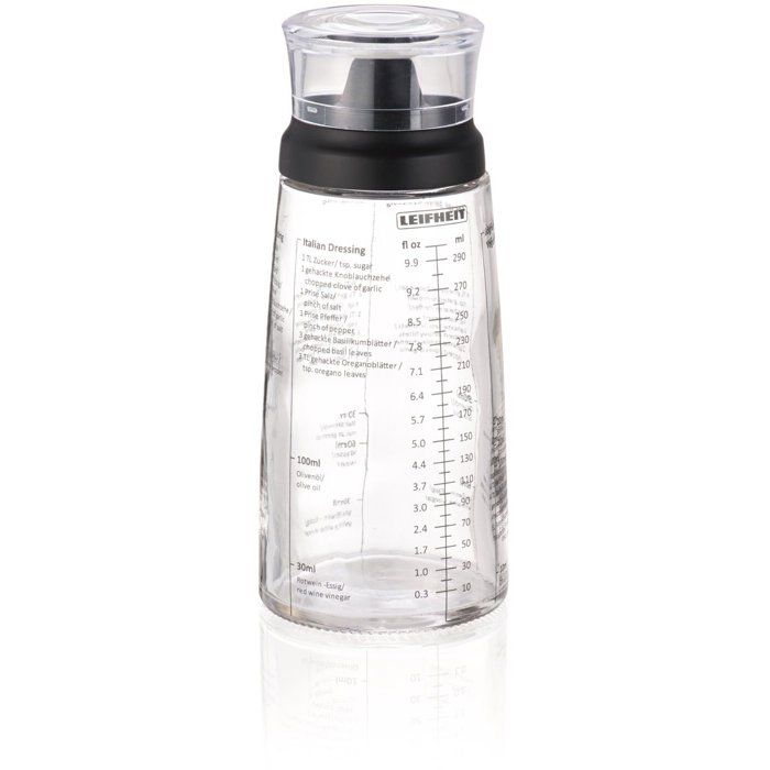 Shaker à Vinaigrette Leifheit 3195 mélangeur vinaigrette gradué de 300 ml avec bec verseur anti goutte 5 recettes incluses