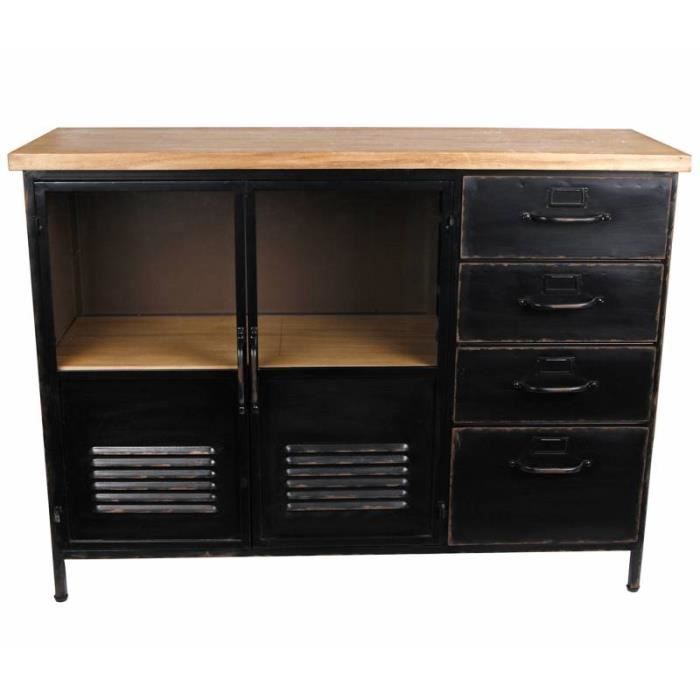 Bahut Industriel Meuble De Rangement Buffet Indus En Acier Et Bois 32x735x100cm 735 Noir