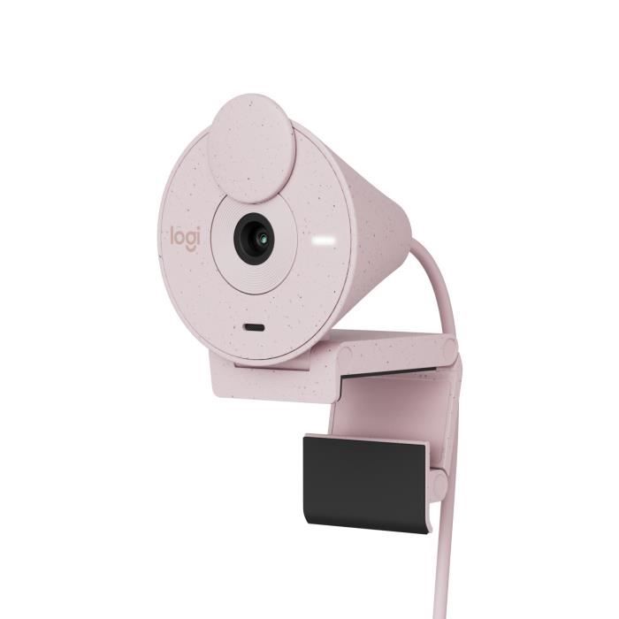 Logitech Brio 300 Webcam Full HD avec confidentialité, micro à réduction de bruit, USB-C - Rose